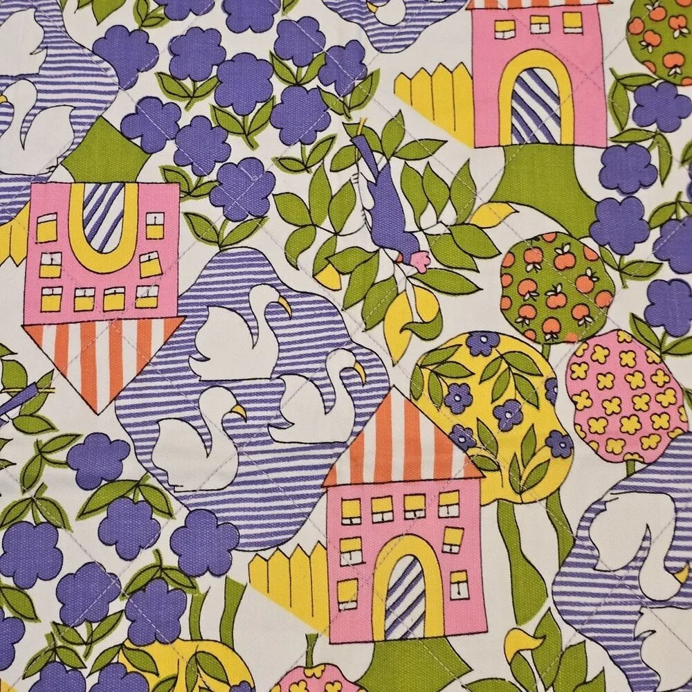 Liberty Of London Heath View Quilted Wall Hanging Swans‎ Village Whimsical 22X27